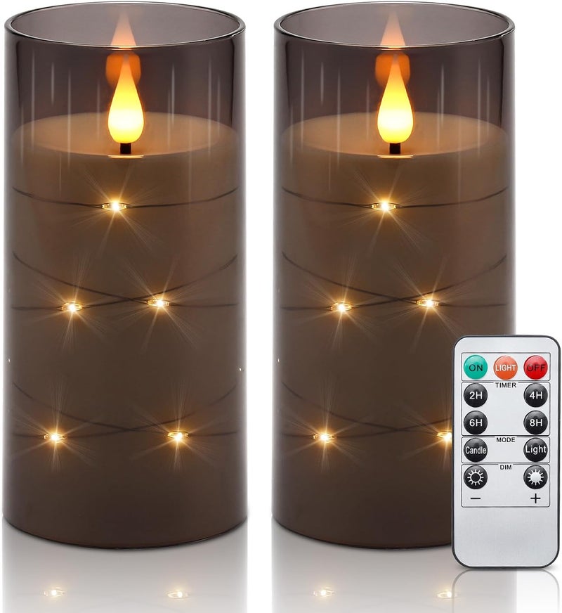 Aignis Flickering Flameless Candles Battery Operated Candles LED Candles with Remote Timer for Home/Wedding/Birthday/Holiday Decor ，Grey 3D Flame Set of 2 (D3 xH6 6") - Image 1